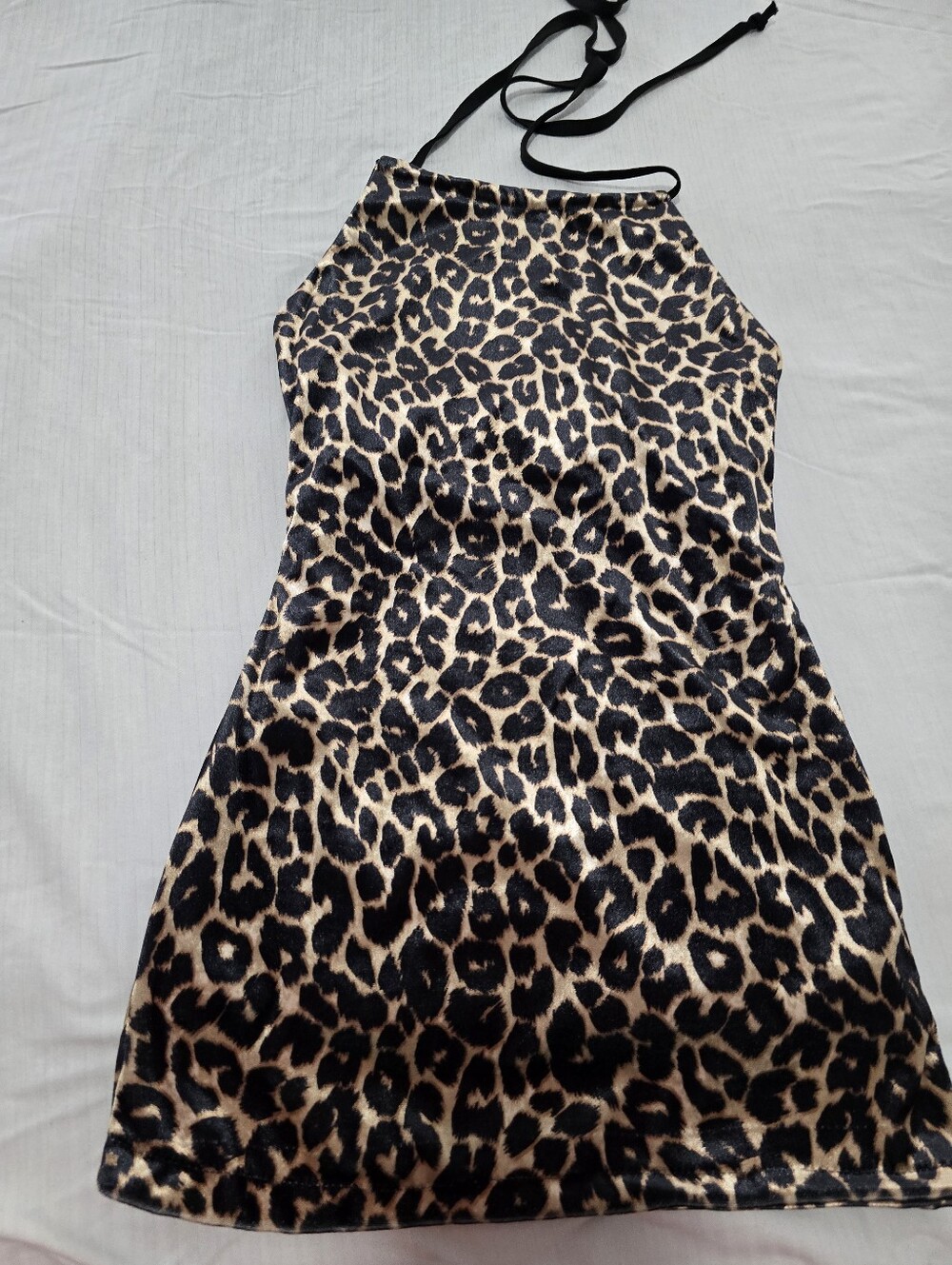 Leopard Print Halter Mini Dress - Black & Cream